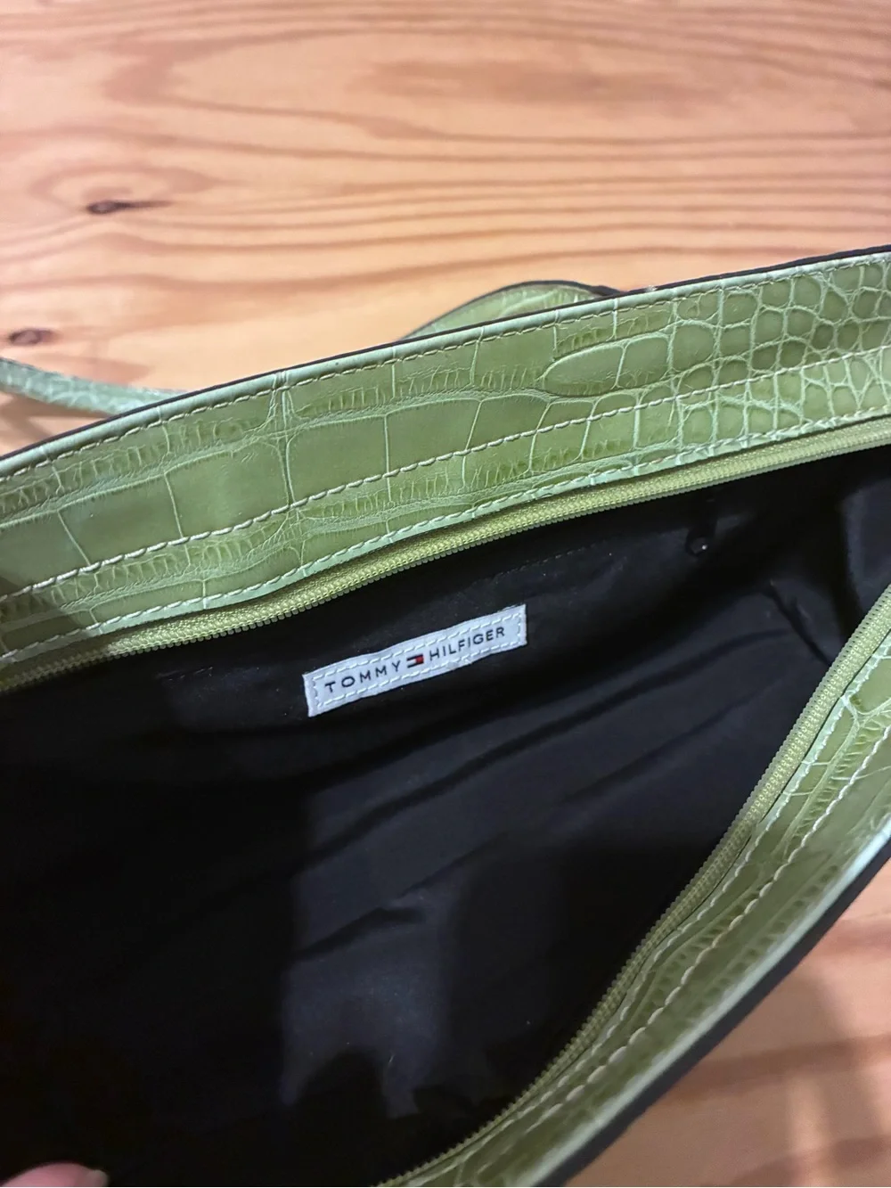 Tommy Hilfiger Women’s Croc-Embossed Olive Green Handbag